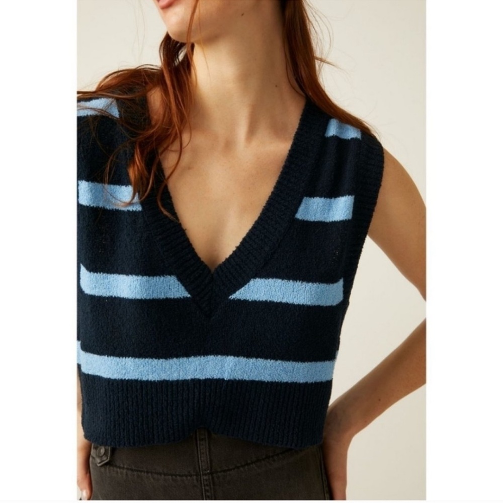 Free People Santa Monica Vest In Navy Dusk Combo Size XL